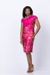 Theia Judy Shawl Midi Dress in Zinnia