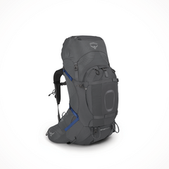 Product image: Camping Backpacks Mens Osprey Aether Plus 60 Eclipse Grey, shown from a three-quarter angled view.