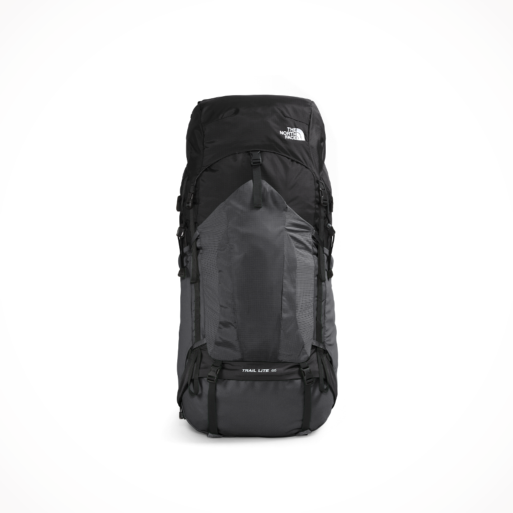Product image: Camping Backpacks TNF Trail Lite 65L Black Asphalt Grey, shown from a three-quarter angled view.