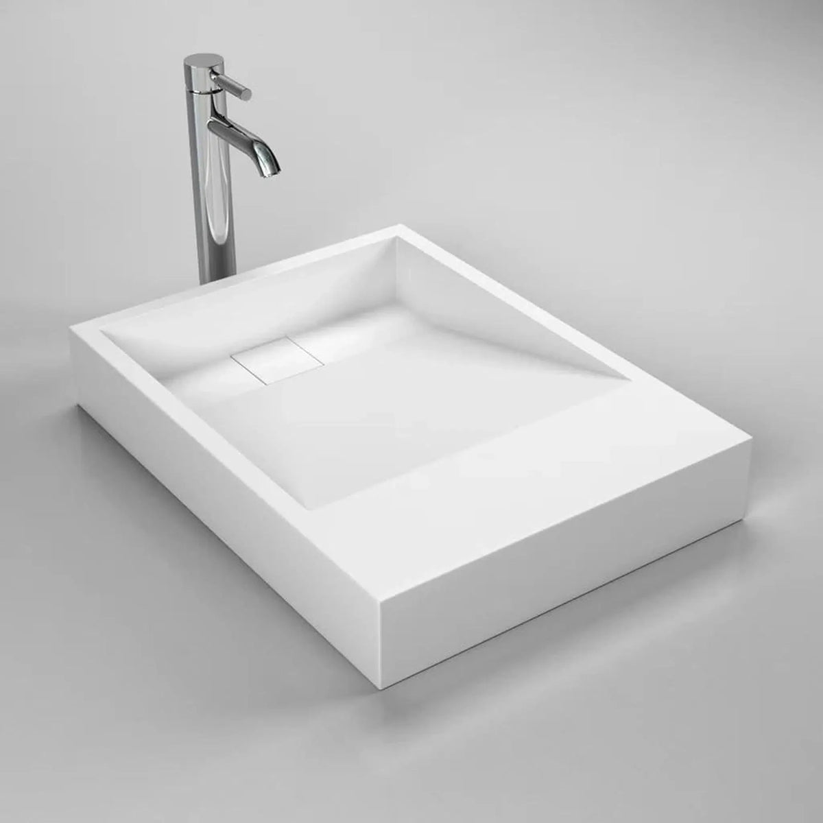 Cantrio Koncepts 24" x 18" Rectangle White Solid Surface Countertop Sink With Concealed Drain