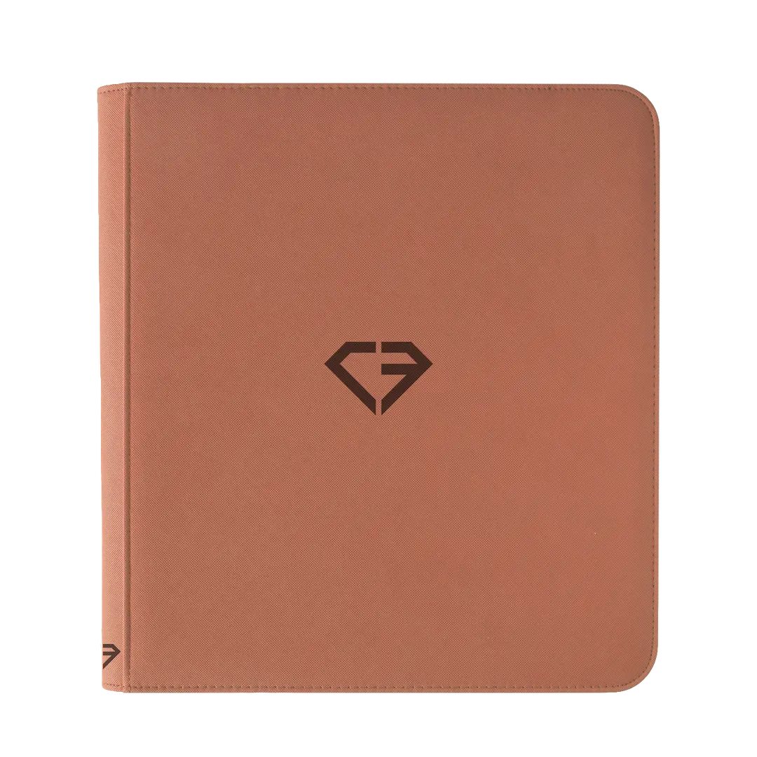 12 Pocket Card Binder Brown front view with logo on a sturdy cover.