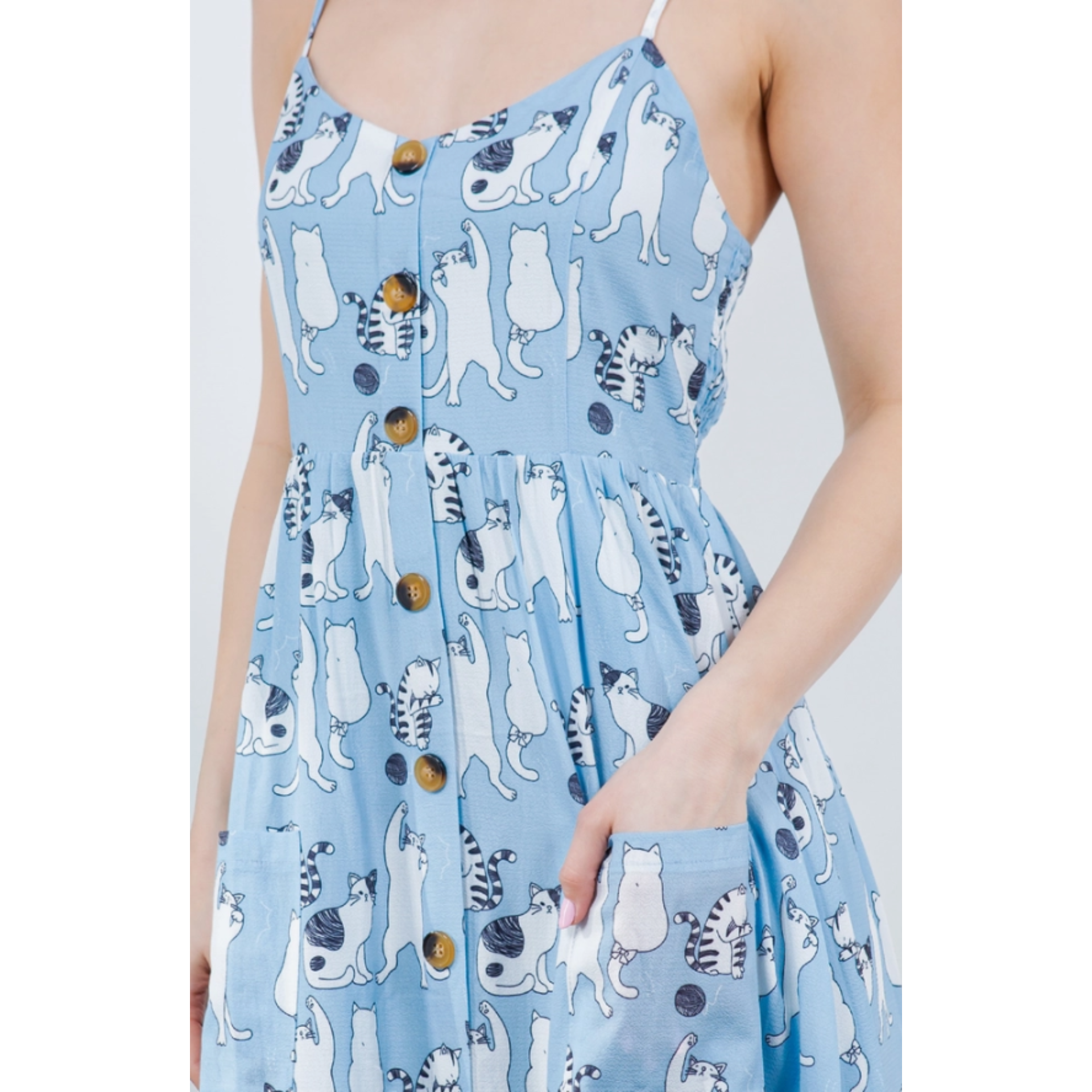 Polyester Cat Print Dress - Soft and low-maintenance fabric for everyday wear.