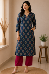 NAVY BLUE CHARM COTTON KURTI (only kurti)