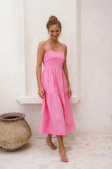 Light pink tiered midi dress