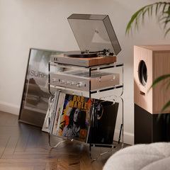 PRISMA 140 Acrylic Vinyl Record Shelf + Hi-Fi Amplifier Shelf (CRYSTAL)