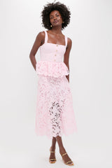 Pink Lace Peplum Midi Dress
