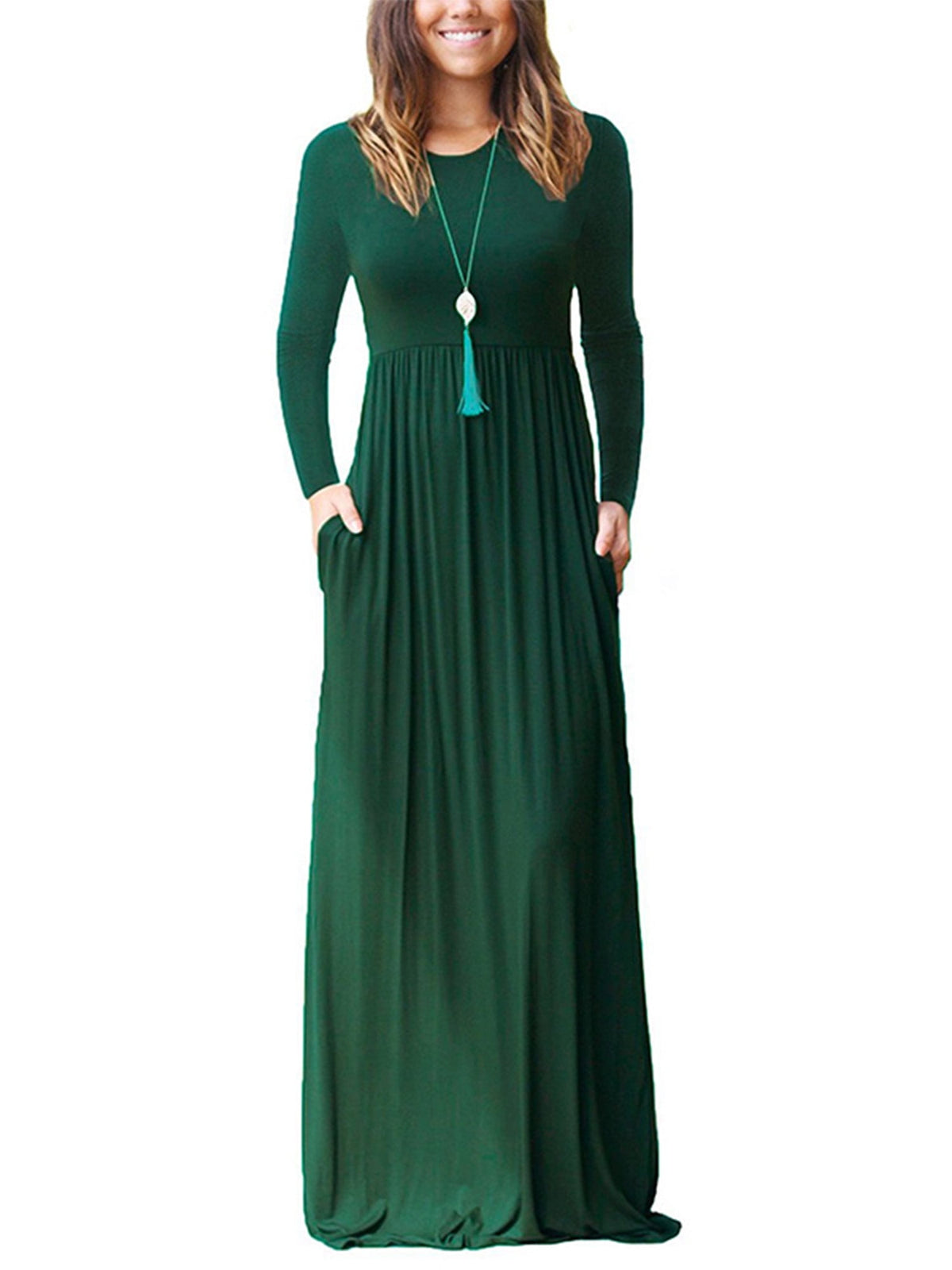Colisha Women Fall Winter Maxi Dress Casual Loose Pockets Long Dress Long Sleeve Beach Solid Maxi Dress Evening Party Wrap Long Dress Loungewear