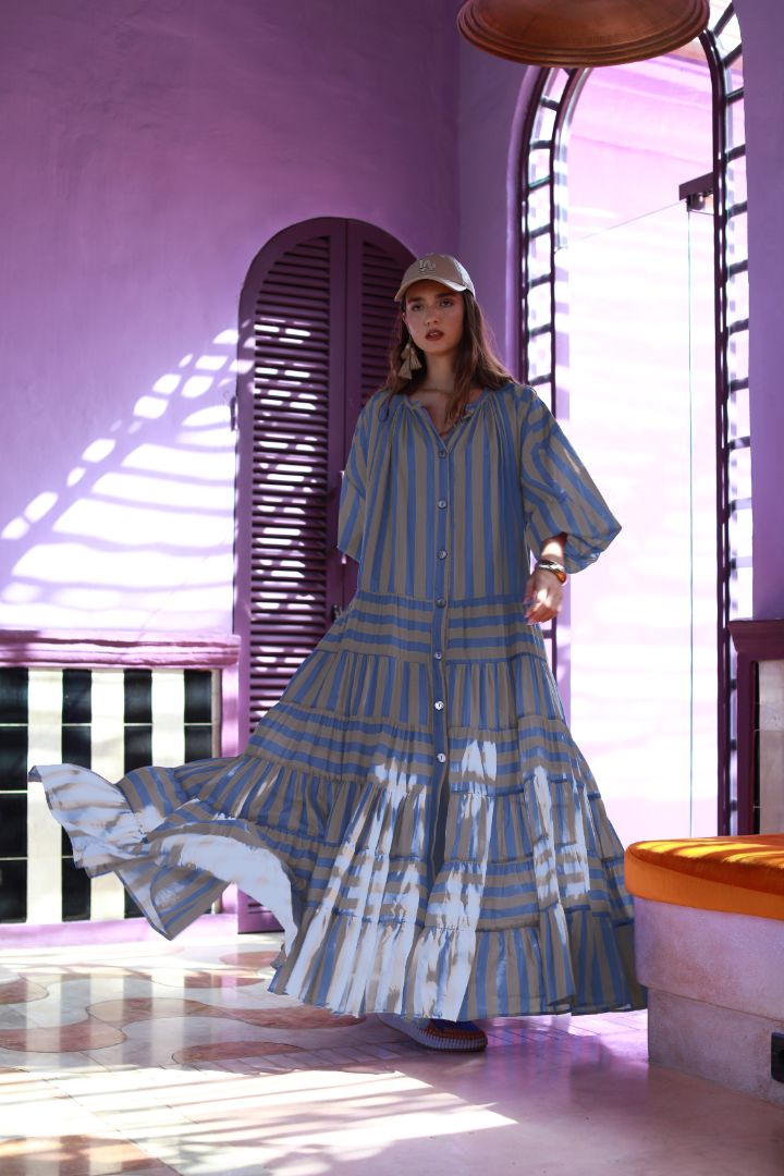 ELLA WOMEN BOHEMIAN MAXI DRESS STRIPE