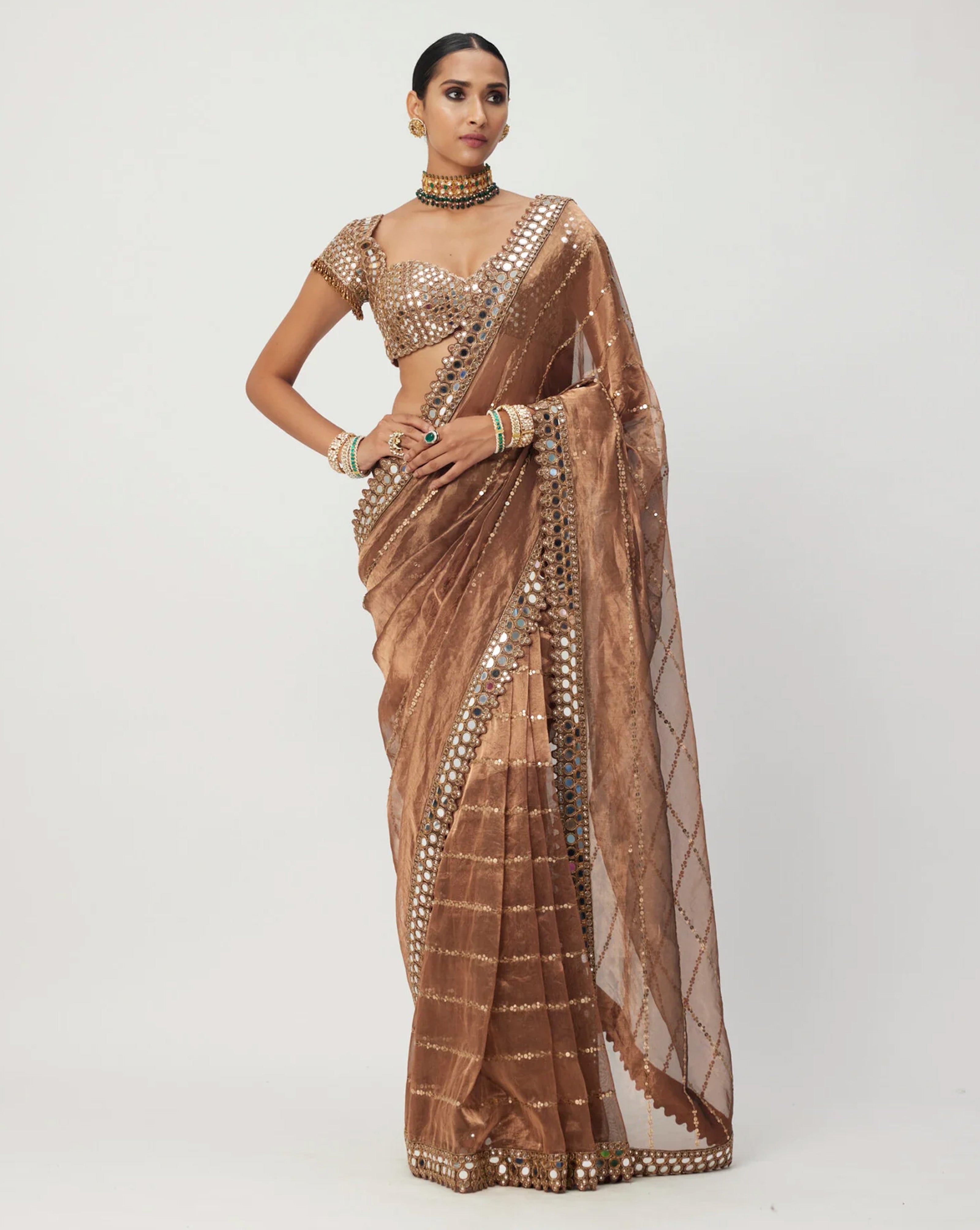 Copper Shimmer Organza Saree Set