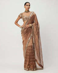 Copper Shimmer Organza Saree Set