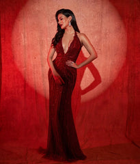 Scarlet red halter neck bodycon gown