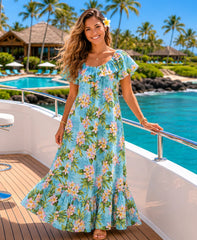 Cotton Relax Fit Long Muumuu Dress Aqua