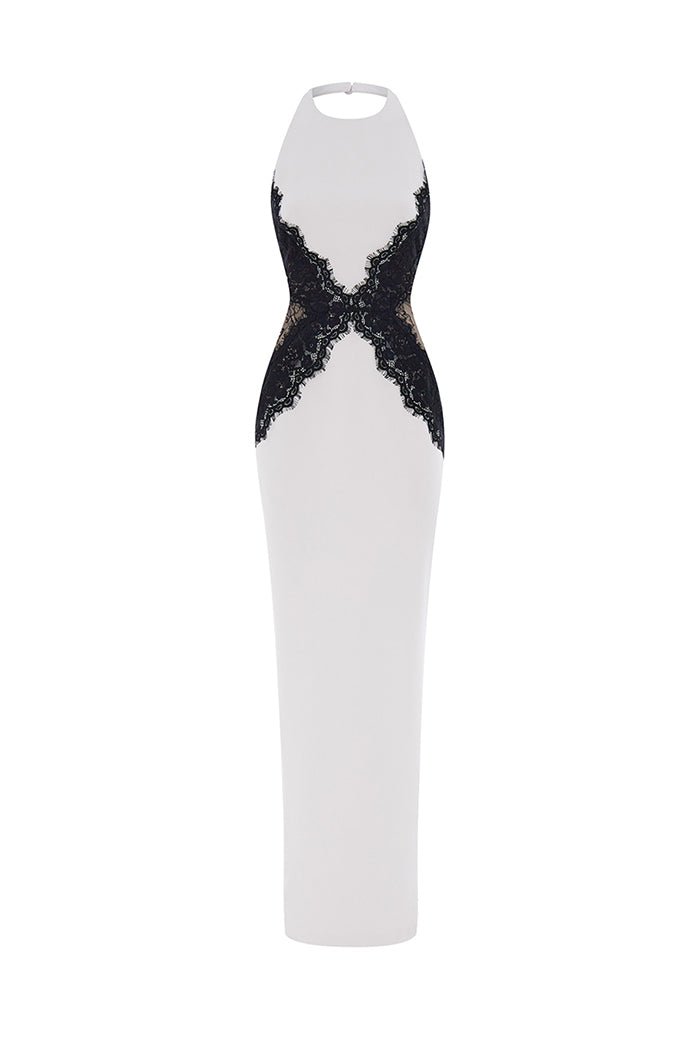 Crepe and lace maxi dress – Rasario