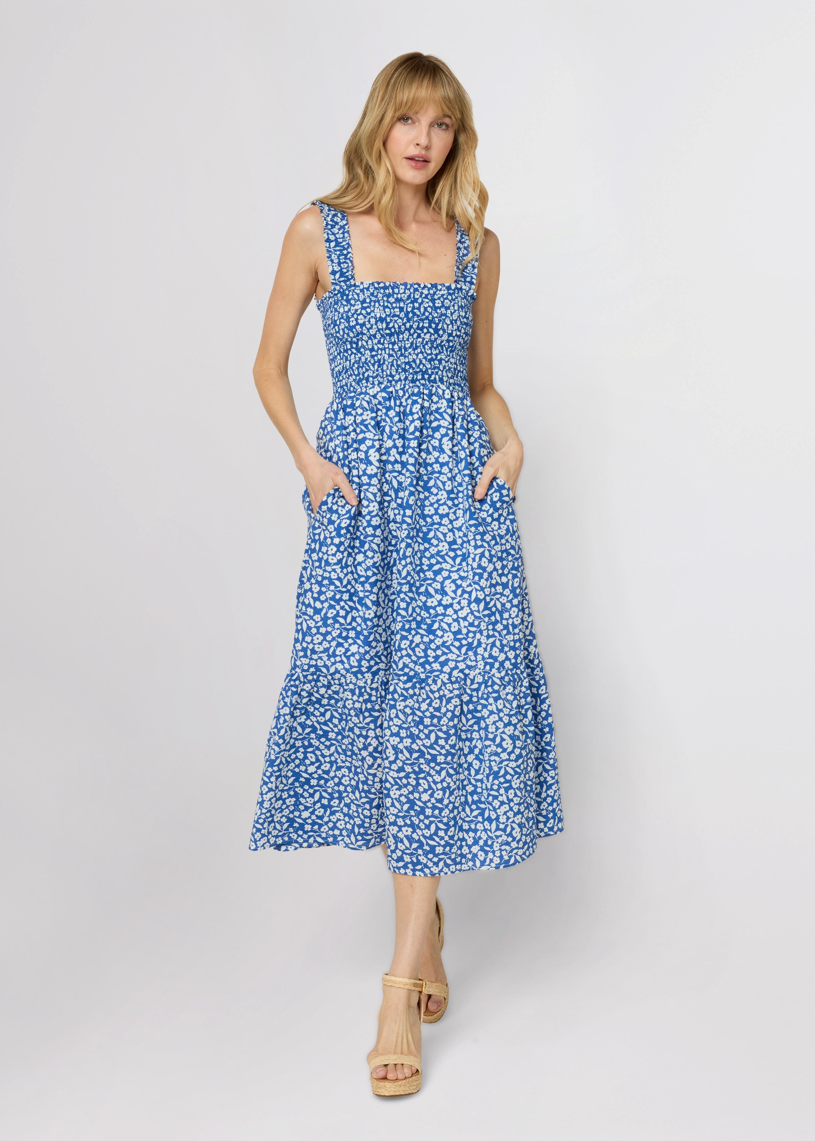 The Smocked Ruffle Tank Midi Dress