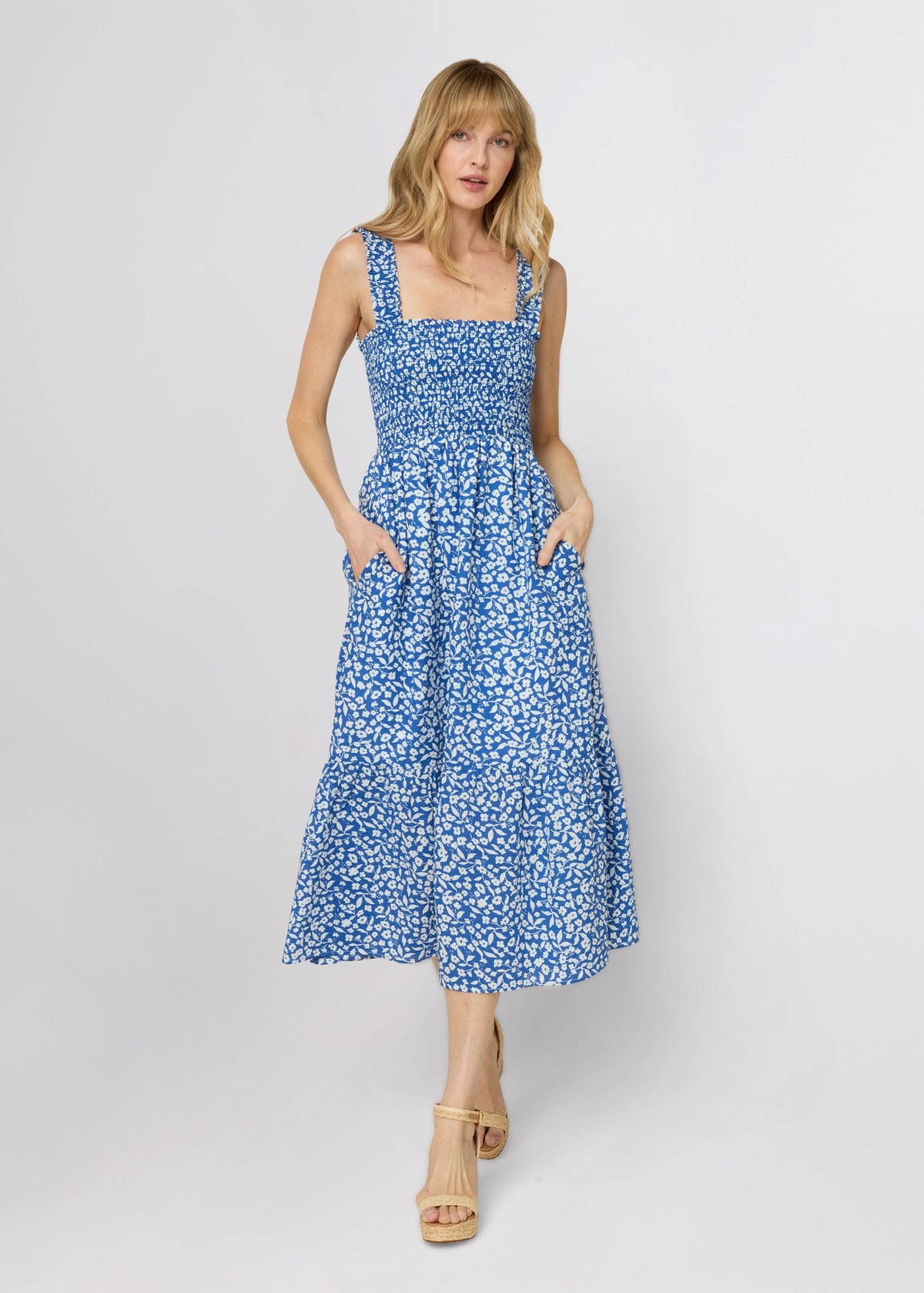 The Smocked Ruffle Tank Midi Dress