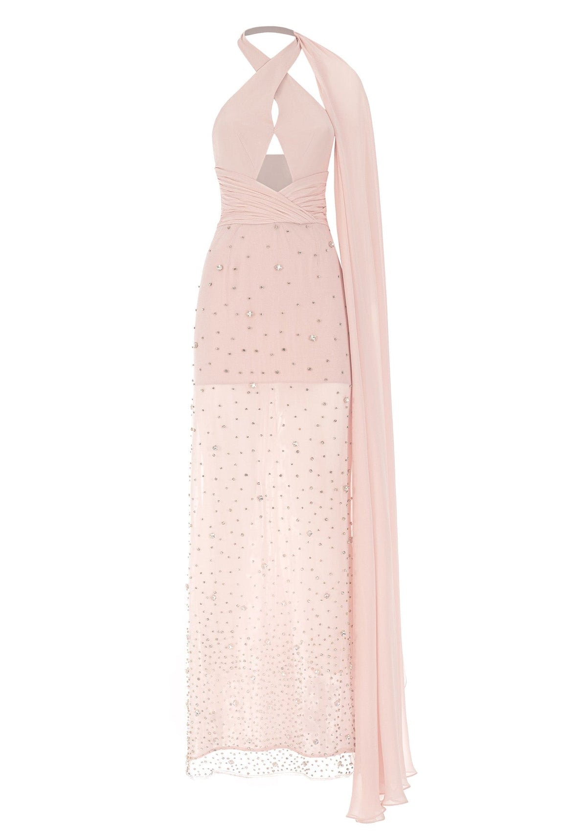 Crystal Embellished Asymmetric Silk Maxi Dress