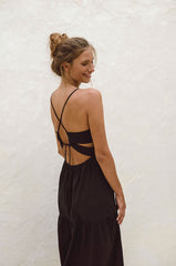 Black tie back open detail dress