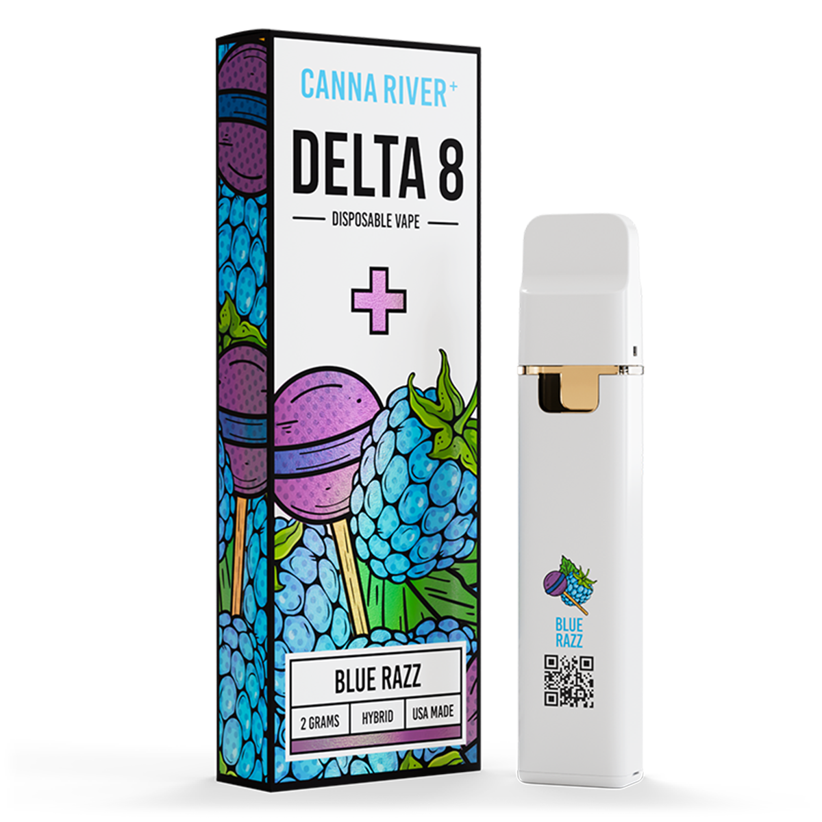 D8 Disposable Vape Canna River Delta 8 THC Blue Razz 2 Grams / 1 Unit