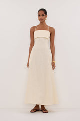 DANIELLA STRAW LINEN TIE BACK MIDI DRESS
