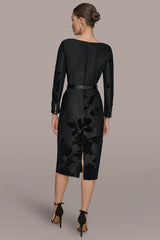 3/4 SLEEVE BOATNECK MIDI SHEATH DRESS