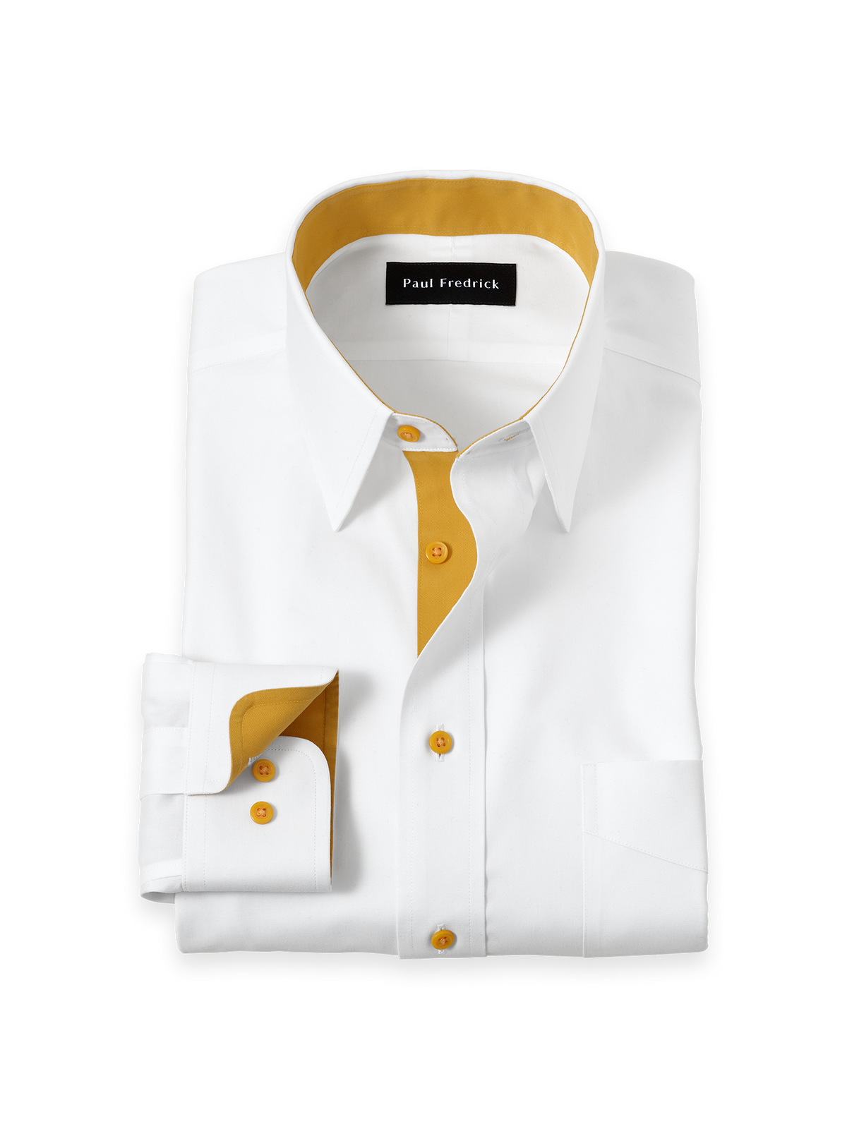 Comfort Stretch Non-Iron Solid Dress Shirt With Contrast Trim - White/gold