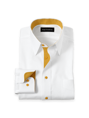 Comfort Stretch Non-Iron Solid Dress Shirt With Contrast Trim - White/gold