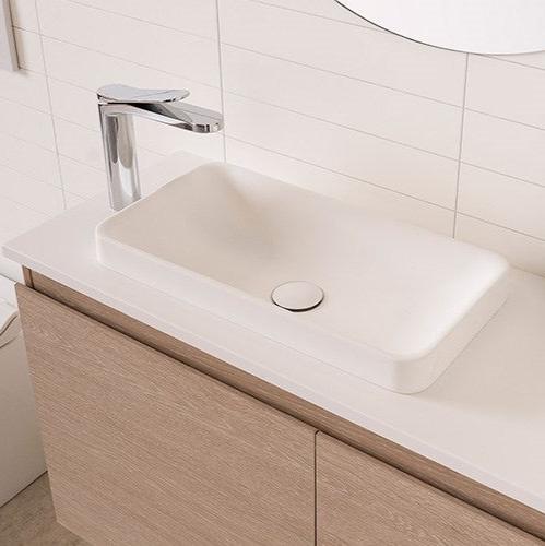 bathroom ensuite compact narrow solid surface semi  inset gloss or matte white vanity basin 500x260mm