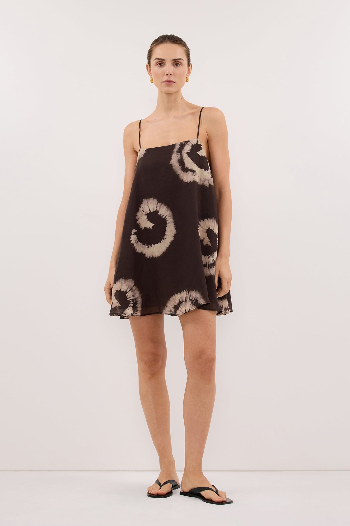 AURA DARK CHOC TIE DYE RAMIE MINI DRESS