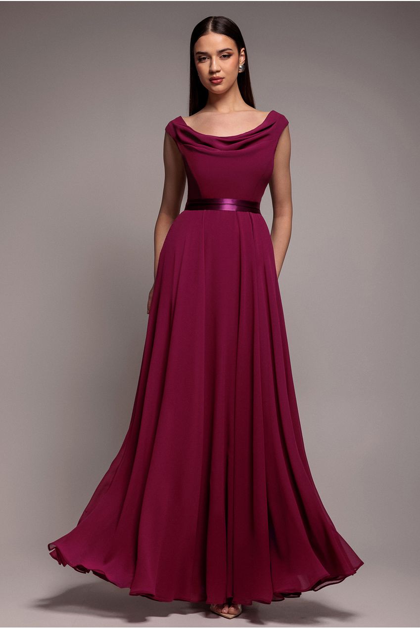 Cowl Neck Chiffon Maxi Dress - Magenta DR3335A
