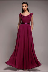 Cowl Neck Chiffon Maxi Dress - Magenta DR3335A