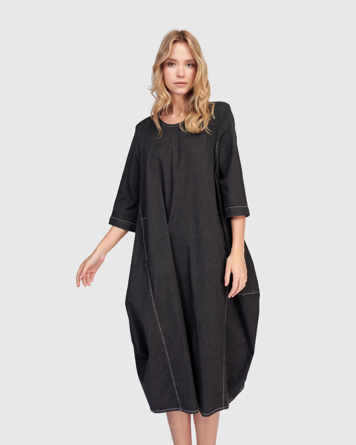 Liberty Oversized Cocoon Dress, Black Denim