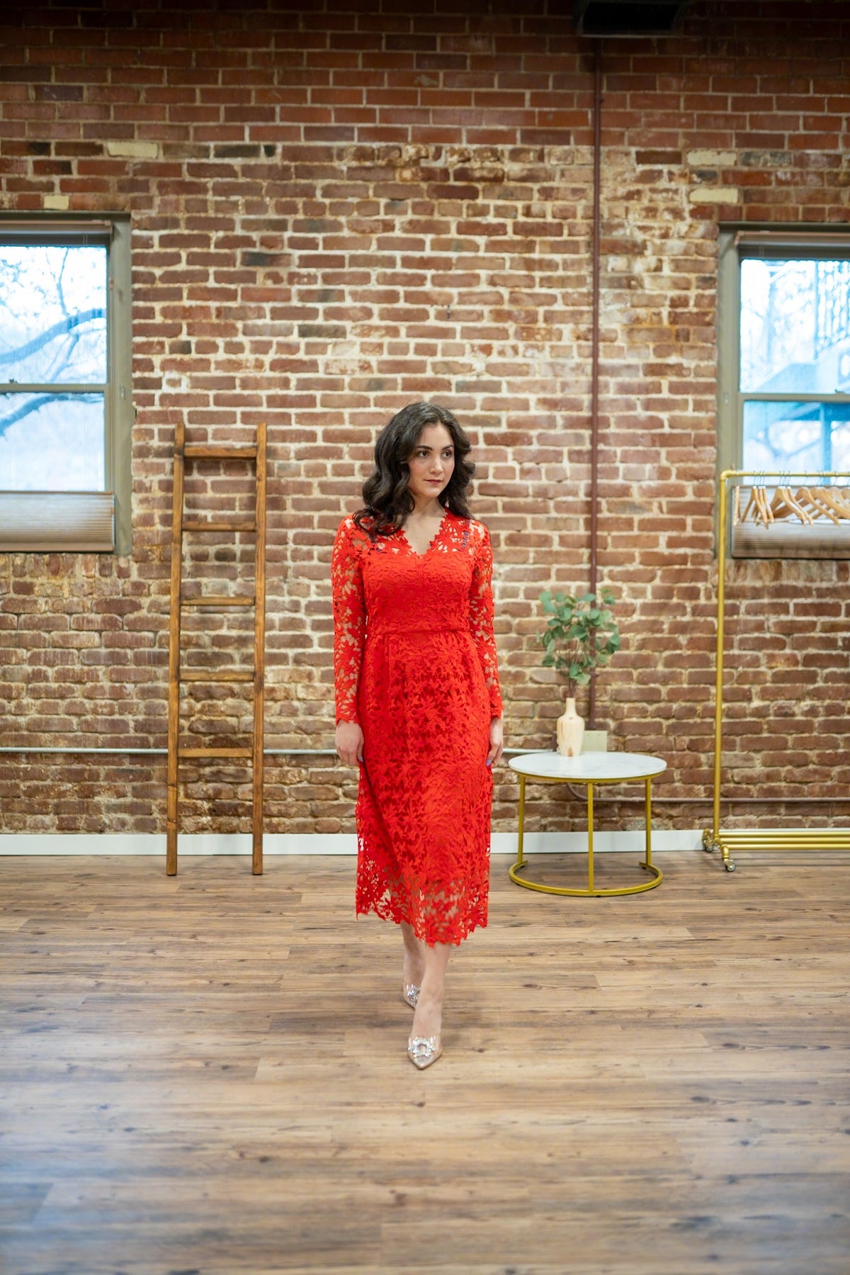 Beautiful in Red Lace Petite Midi Dress