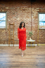 Beautiful in Red Lace Petite Midi Dress