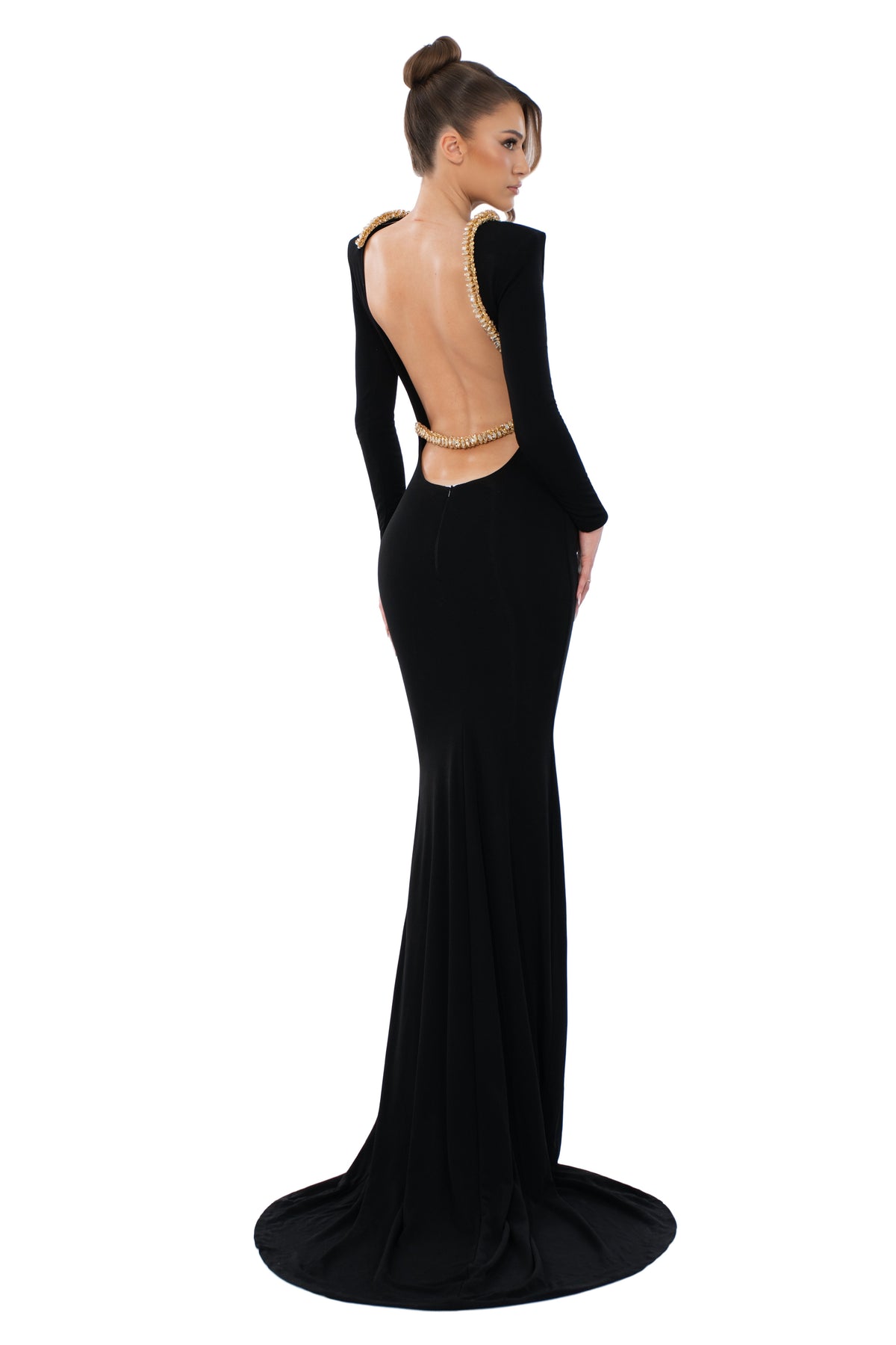 Embellished Open-Back Gown