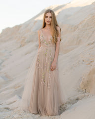 Beige wedding dress with unique hand-made embroidery photo 1