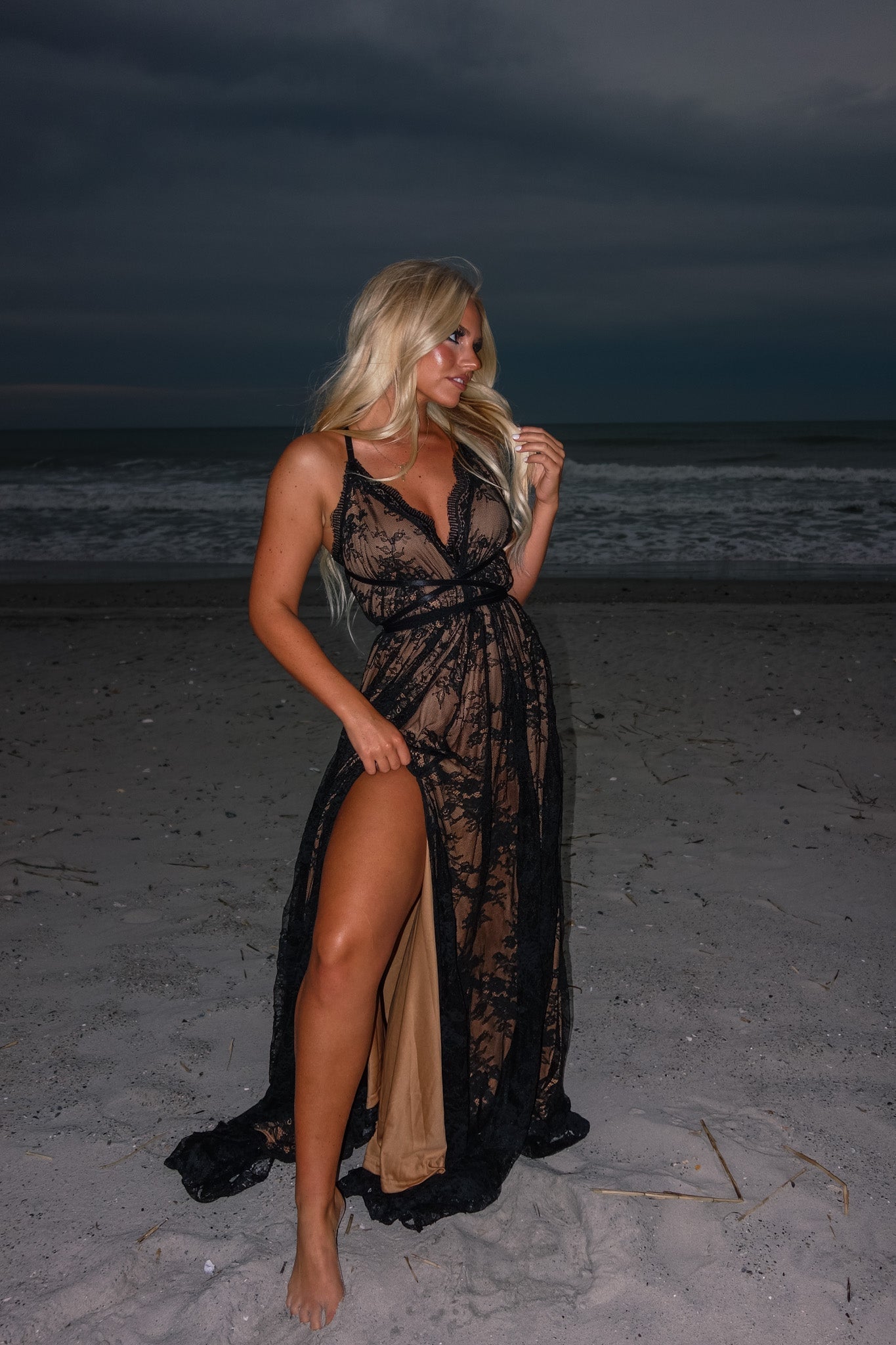 Celestial Multi-Wrap Lace Maxi Dress (Black)