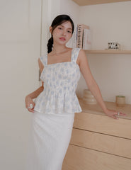 Suzzane Floral Peplum Top in Blue