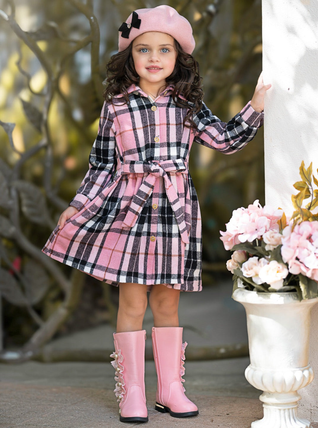 Pink Plaid Long Sleeve Shirt Dress Mia Belle Girls