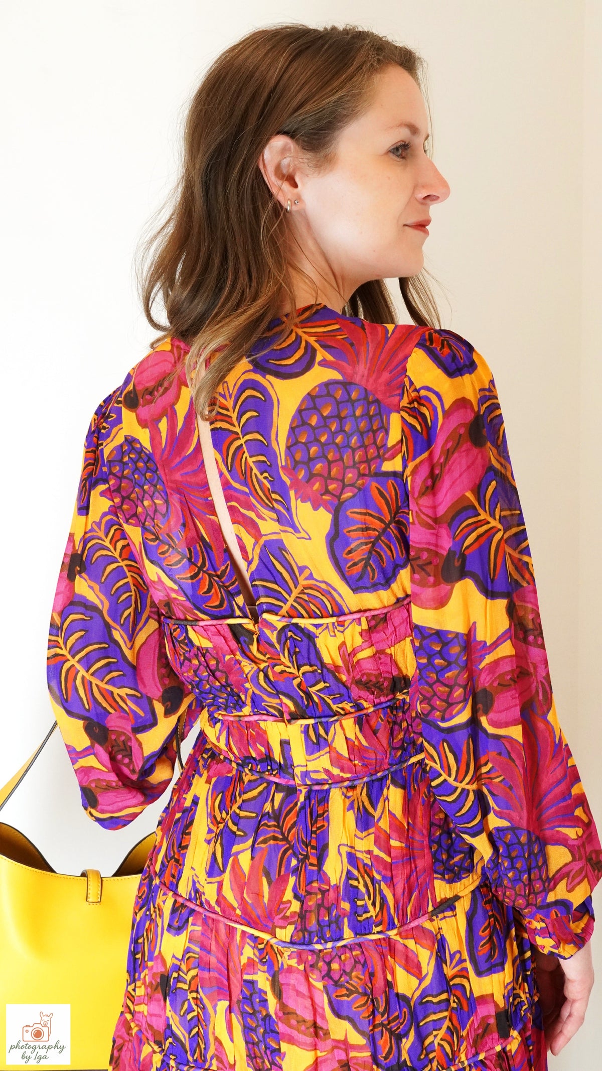 Farm Rio Yellow Fruit Dream Long Sleeve Mini Dress