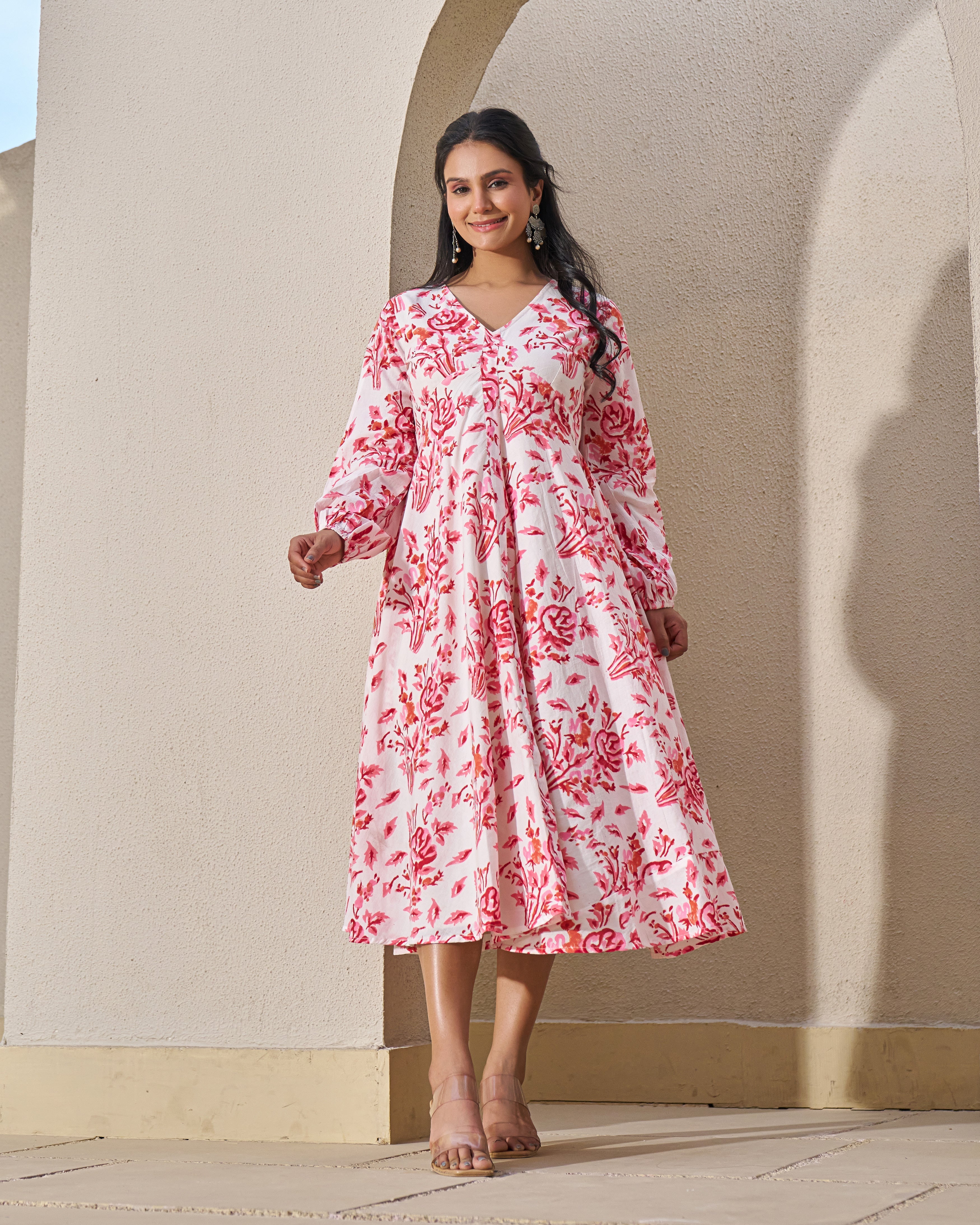 Elegant Handblock Umbrella Dress