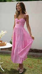 Pink Front Twist Slip Midi Dress