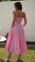 Pink Front Twist Slip Midi Dress