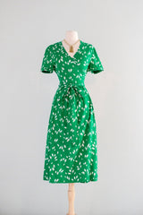 Vintage 1970's Diane Von Furstenberg Kelly Green & White Floral Wrap Dress / ML