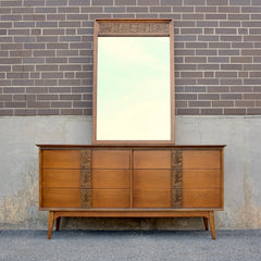 Bassett Furniture "Aztec" Walnut Dresser & Mirror