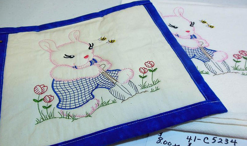 Bunny Linework Towel & Potholder Set