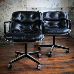 Charles Pollock for Knoll Executive Black Leather Chairs