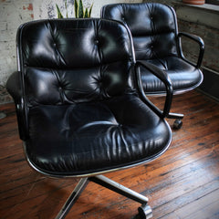 Charles Pollock for Knoll Executive Black Leather Chairs
