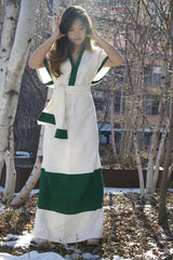 White traditional Ethiopian dress with blue / pink / green color blocks