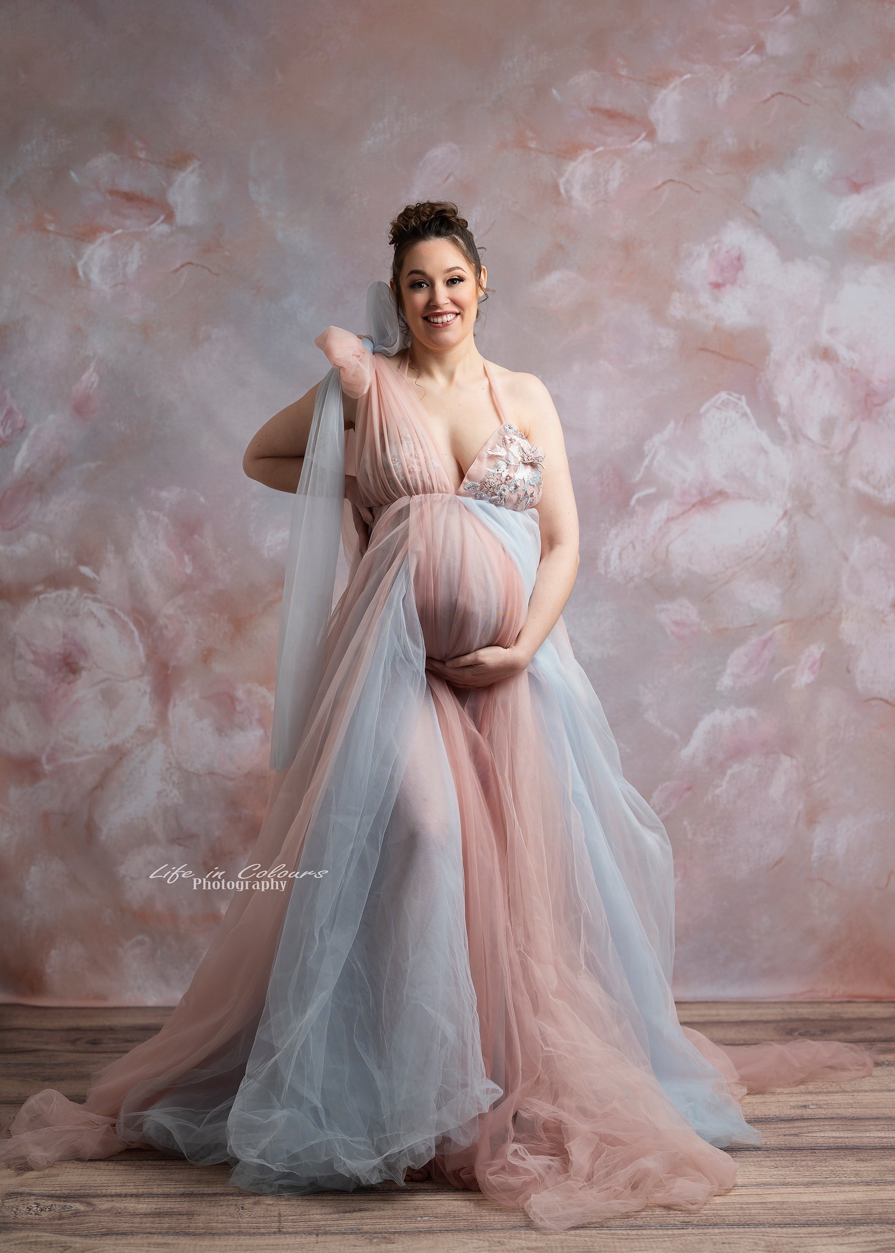 FOR HIRE / RENT tulle Blue and Pink Maternity Photoshoot baby shower gender reveal Dress " Joy "