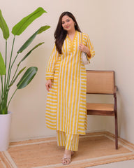 Yellow Sunlit Striped Luxe Cotton Kurta Set